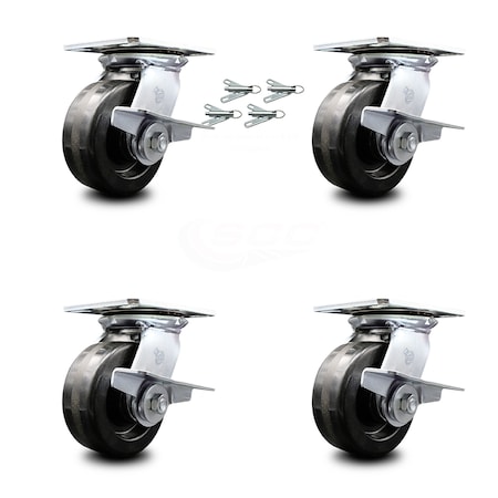 Service Caster 5 Inch Phenolic Caster Set with Roller Bearing and Brakes/Swivel Locks SCC SCC-35S520-PHR-SLB-BSL-4